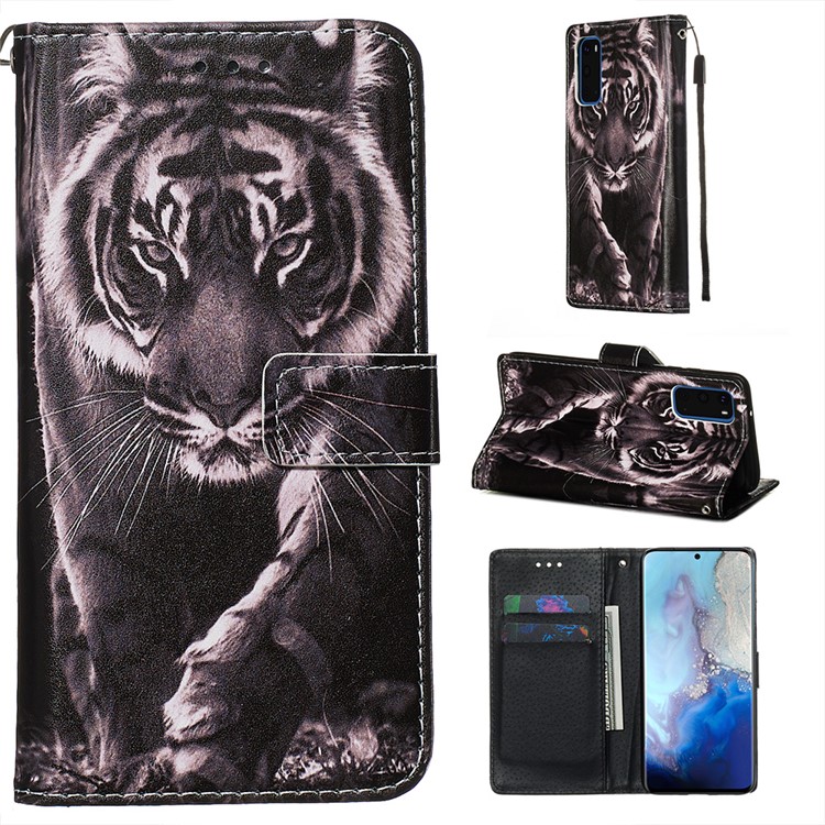 Pattern Printing Leather Wallet Case for Samsung Galaxy S20 - Tiger-1