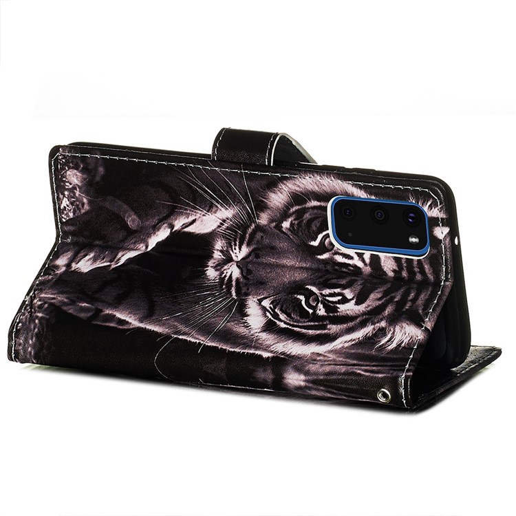 Pattern Printing Leather Wallet Case for Samsung Galaxy S20 - Tiger-6