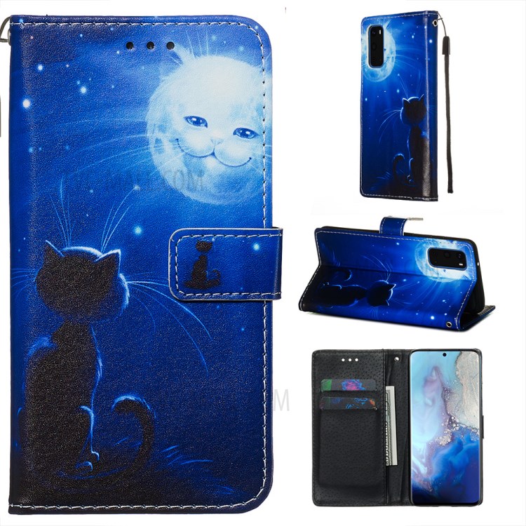 Pattern Printing Leather Wallet Case for Samsung Galaxy S20 - Cute Cat-1