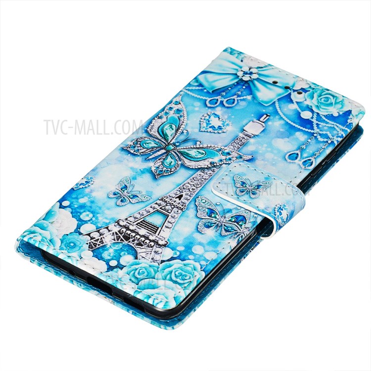 Pattern Printing Leather Wallet Case for Samsung Galaxy S20 - Butterfly and Tower-3