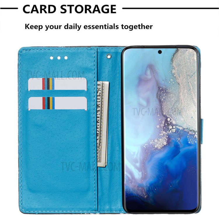 Pattern Printing Leather Wallet Case for Samsung Galaxy S20 - Butterfly and Tower-7
