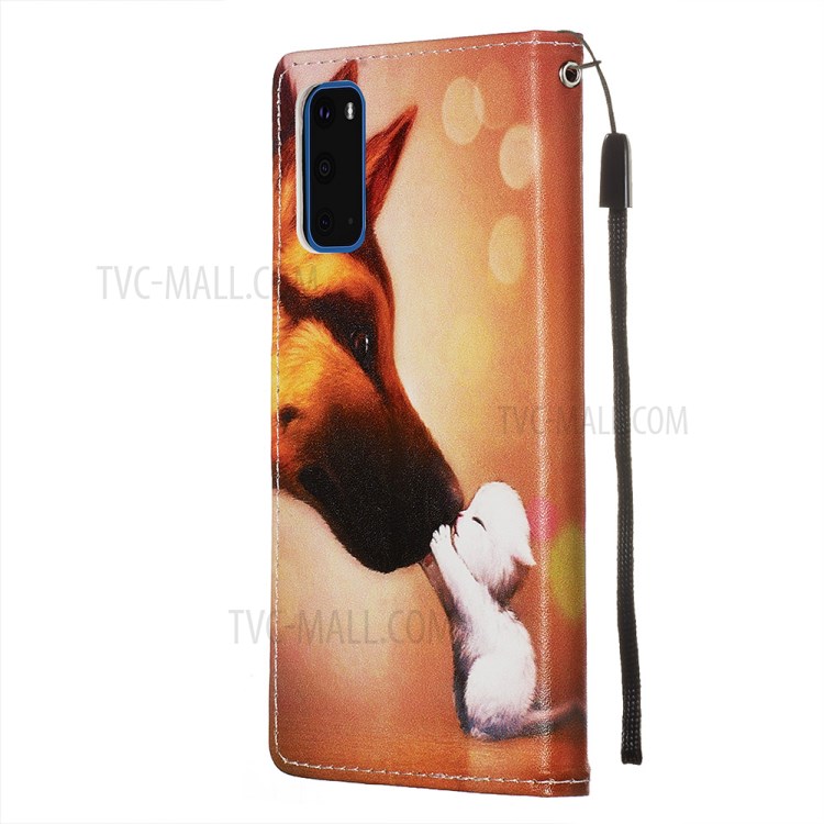 Pattern Printing Leather Wallet Case for Samsung Galaxy S20 - Cat and Dog-5