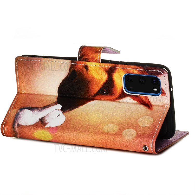 Pattern Printing Leather Wallet Case for Samsung Galaxy S20 - Cat and Dog-6