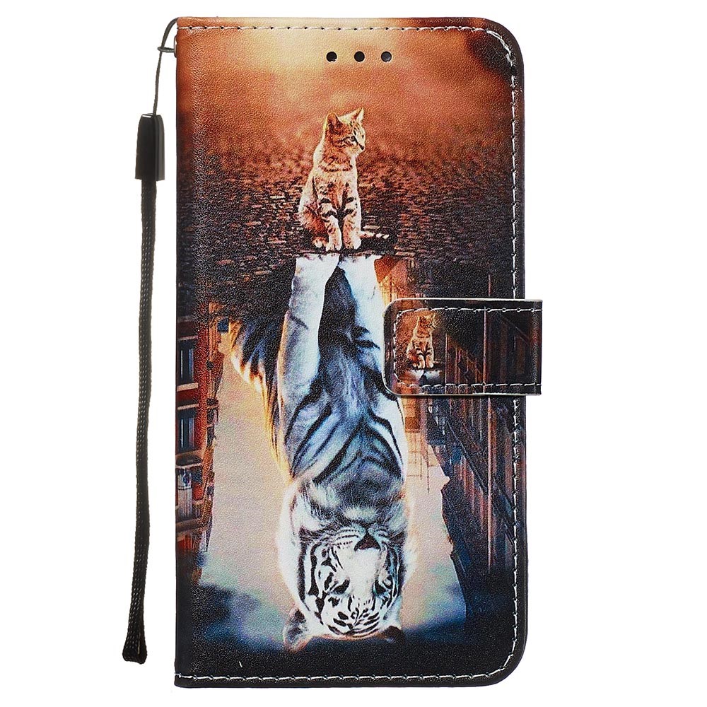 Estuche de Billetera de Cuero de Impresión de Patrones Para Samsung Galaxy S20 4G/S20 5G - Gato y Tigre-2