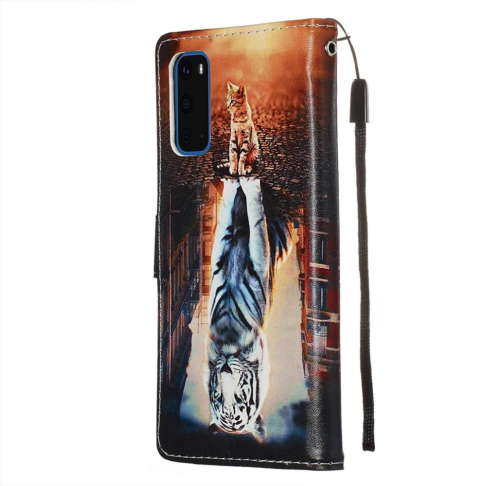 Estuche de Billetera de Cuero de Impresión de Patrones Para Samsung Galaxy S20 4G/S20 5G - Gato y Tigre-5