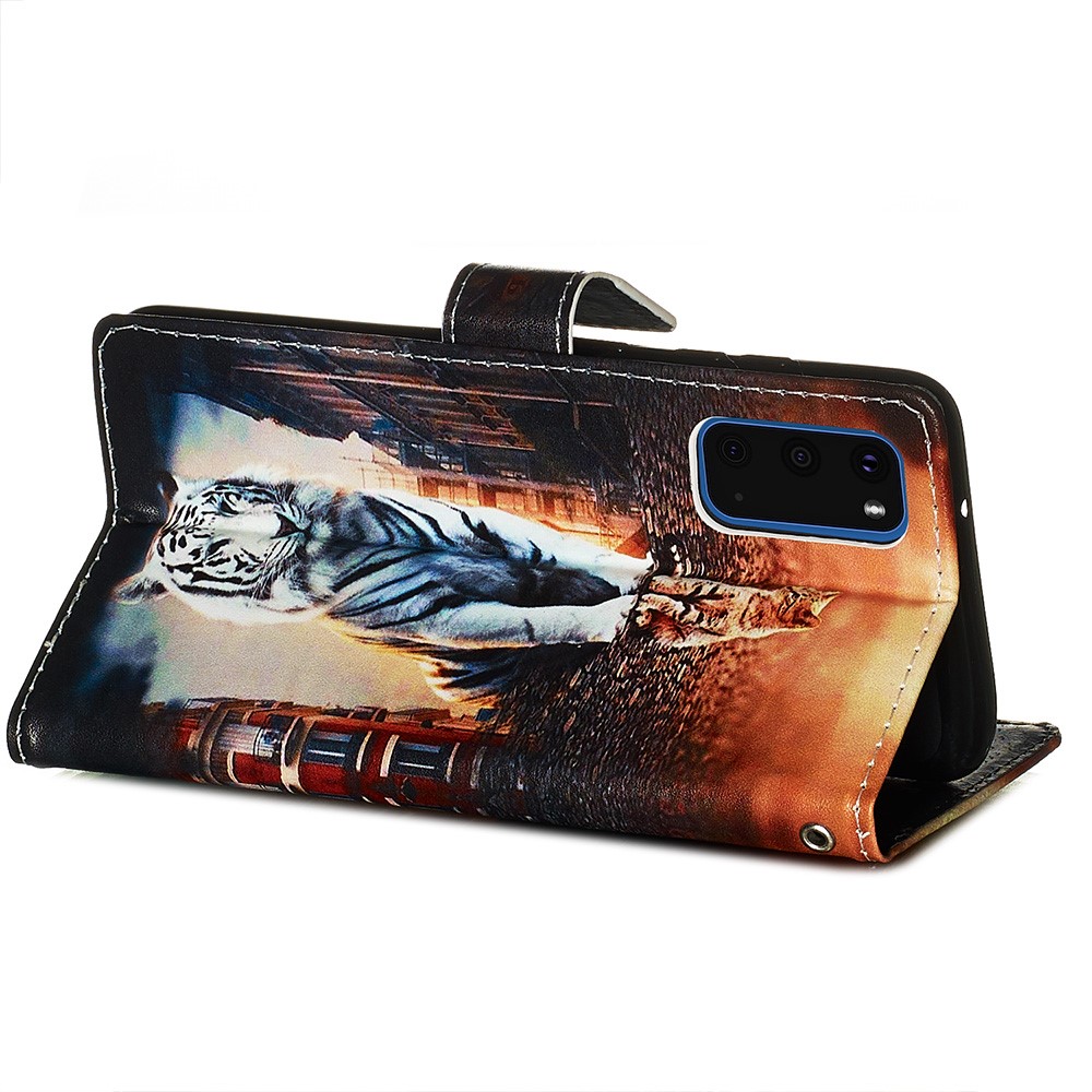 Estuche de Billetera de Cuero de Impresión de Patrones Para Samsung Galaxy S20 4G/S20 5G - Gato y Tigre-6