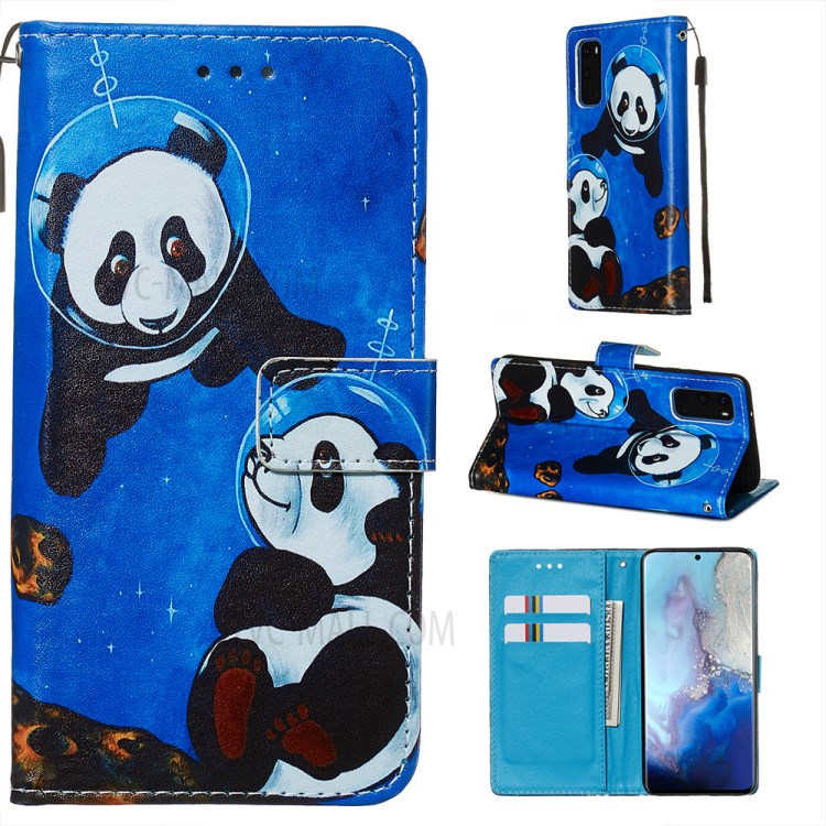 Pattern Printing Leather Wallet Case for Samsung Galaxy S20 - Two Pandas-1