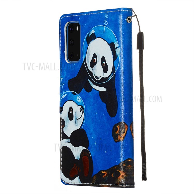 Pattern Printing Leather Wallet Case for Samsung Galaxy S20 - Two Pandas-5