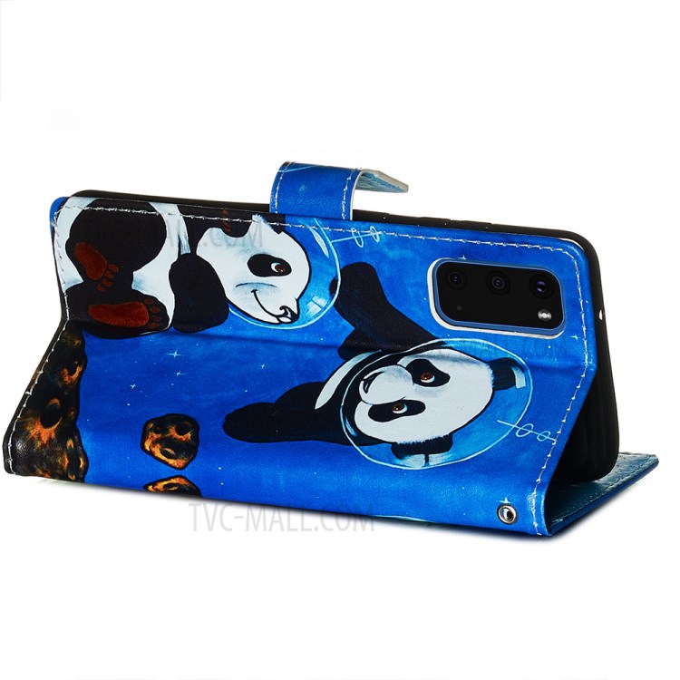 Pattern Printing Leather Wallet Case for Samsung Galaxy S20 - Two Pandas-6
