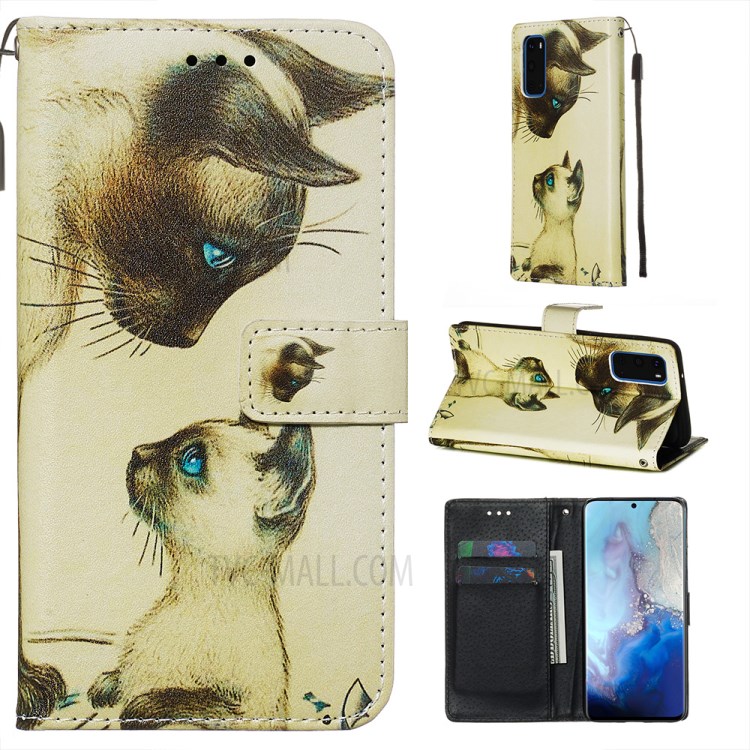 Pattern Printing Leather Wallet Case for Samsung Galaxy S20 - Two Cats-1