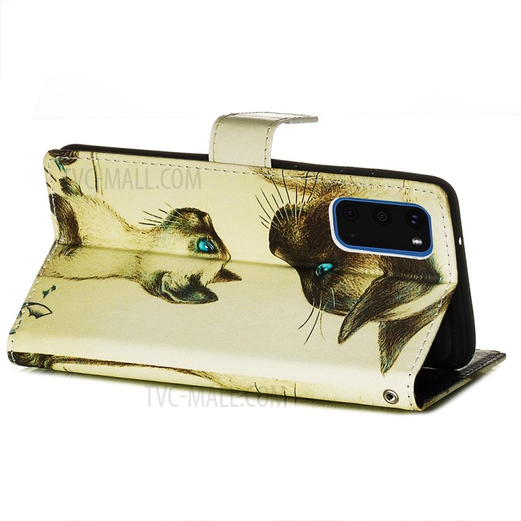 Pattern Printing Leather Wallet Case for Samsung Galaxy S20 - Two Cats-6