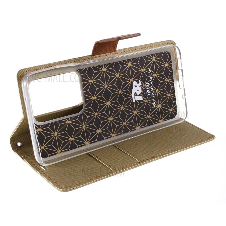 ROAR Twill Skin Leather Wallet Cover for Samsung Galaxy S20 Ultra - Khaki-6