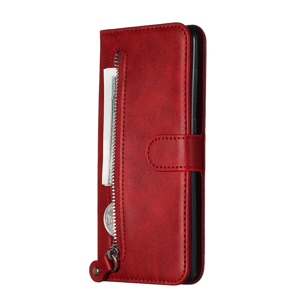 Zipper Pocket Wallet Stand Flip Leather Cell Phone Cover for Samsung Galaxy A71 - Red-4
