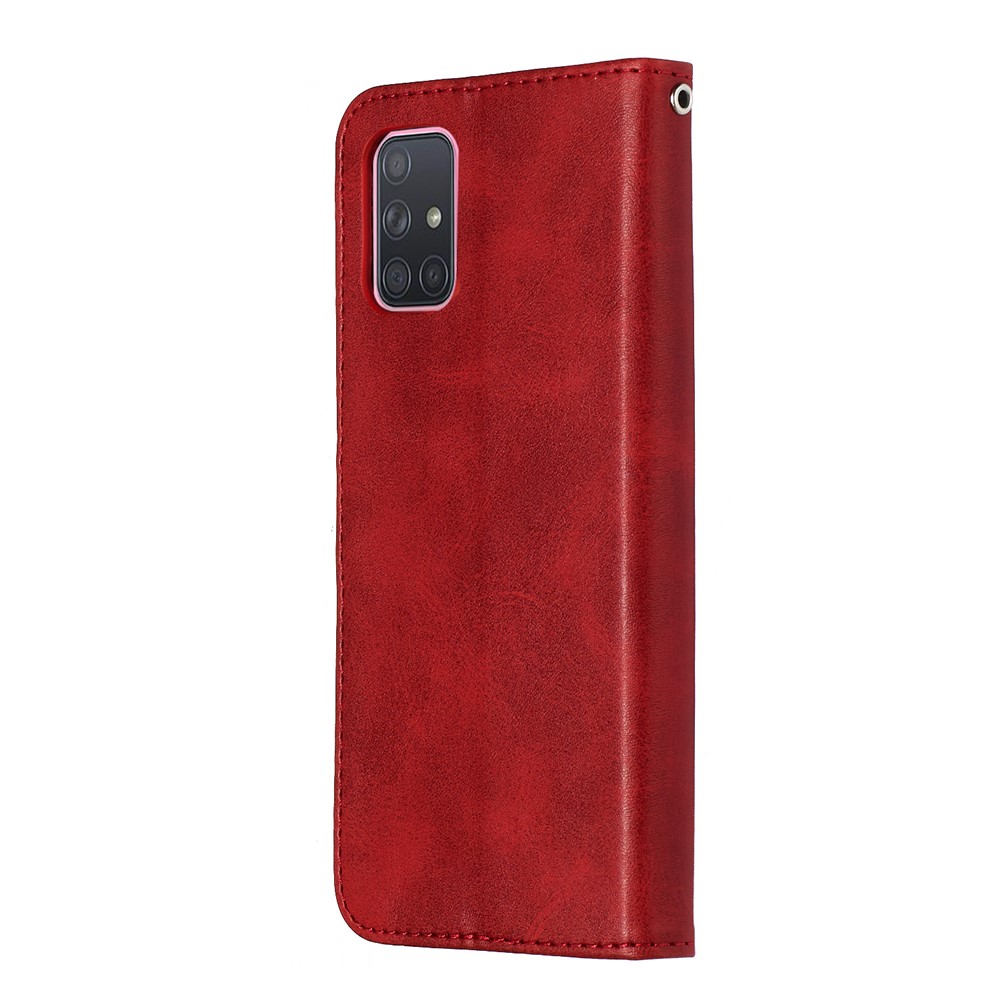 Zipper Pocket Wallet Stand Flip Leather Cell Phone Cover for Samsung Galaxy A71 - Red-5