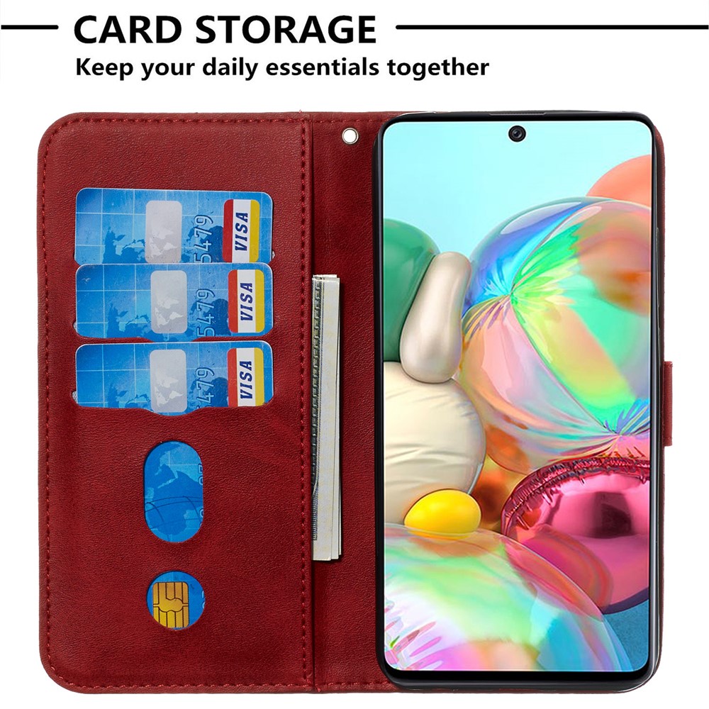 Zipper Pocket Wallet Stand Flip Leather Cell Phone Cover for Samsung Galaxy A71 - Red-6