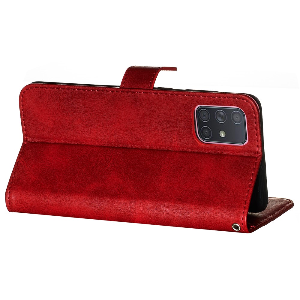 Zipper Pocket Wallet Stand Flip Leather Cell Phone Cover for Samsung Galaxy A71 - Red-7