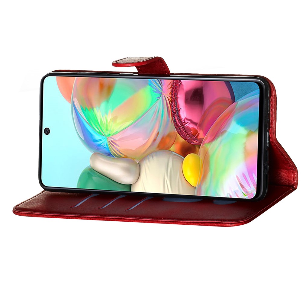 Zipper Pocket Wallet Stand Flip Leather Cell Phone Cover for Samsung Galaxy A71 - Red-8
