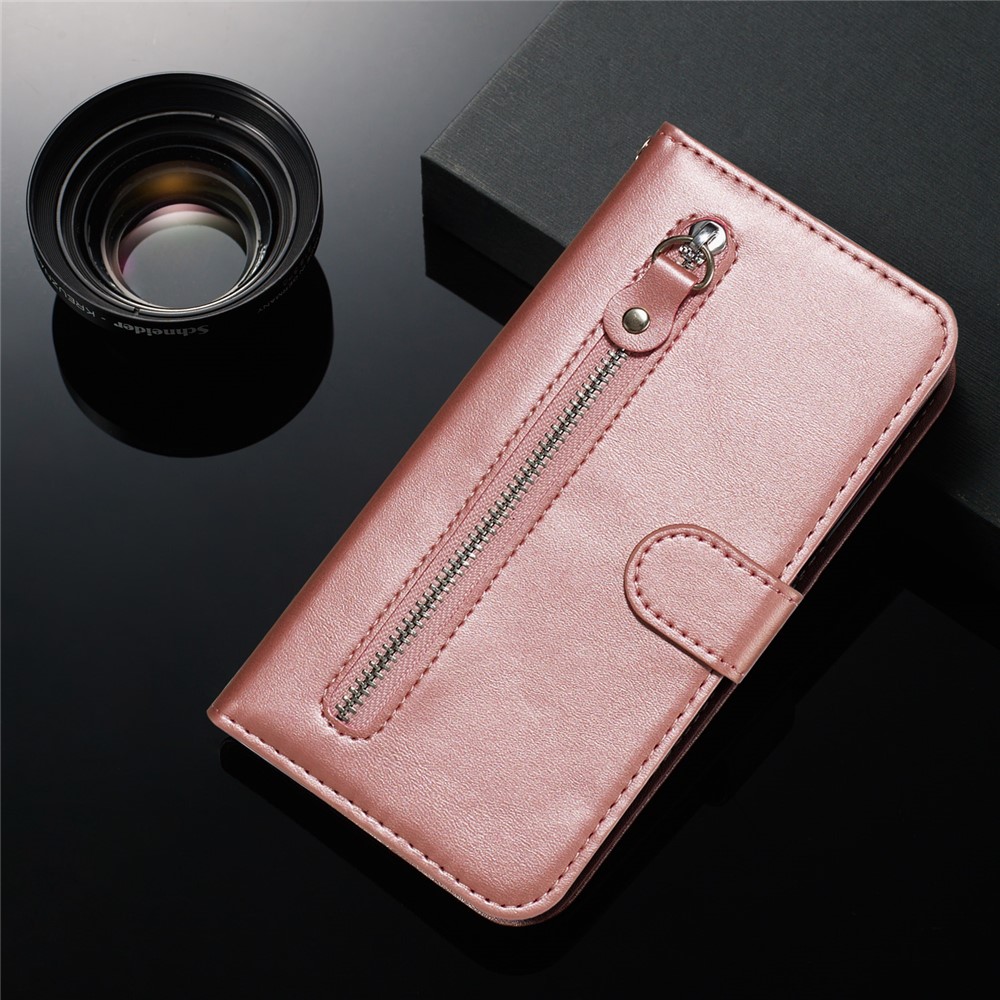 Zipper Pocket Wallet Stand Flip Leather Cell Phone Cover for Samsung Galaxy A71 - Rose Gold-12