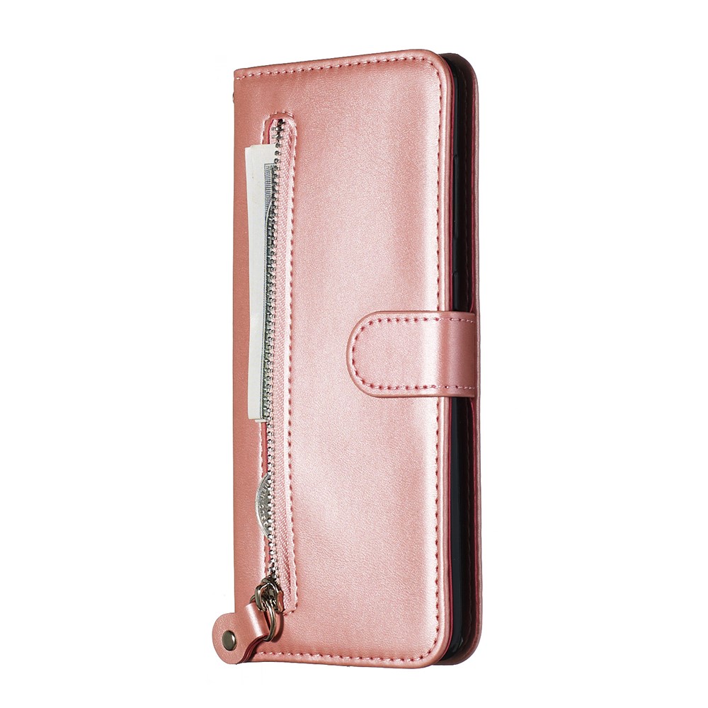Zipper Pocket Wallet Stand Flip Leather Cell Phone Cover for Samsung Galaxy A71 - Rose Gold-4