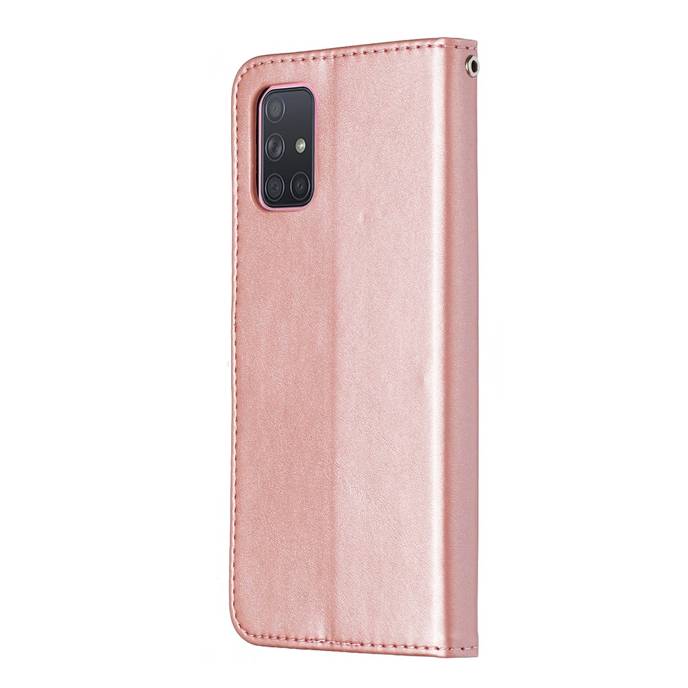 Zipper Pocket Wallet Stand Flip Leather Cell Phone Cover for Samsung Galaxy A71 - Rose Gold-5