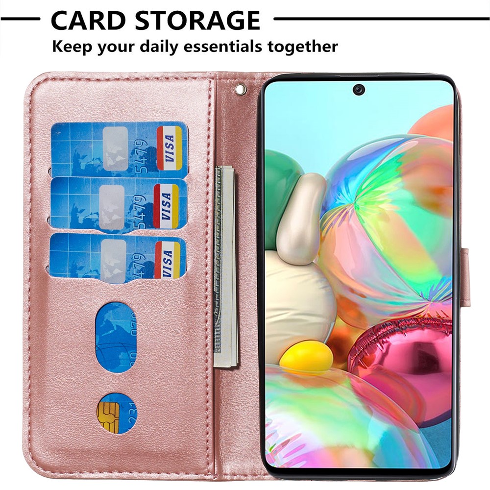 Zipper Pocket Wallet Stand Flip Leather Cell Phone Cover for Samsung Galaxy A71 - Rose Gold-6