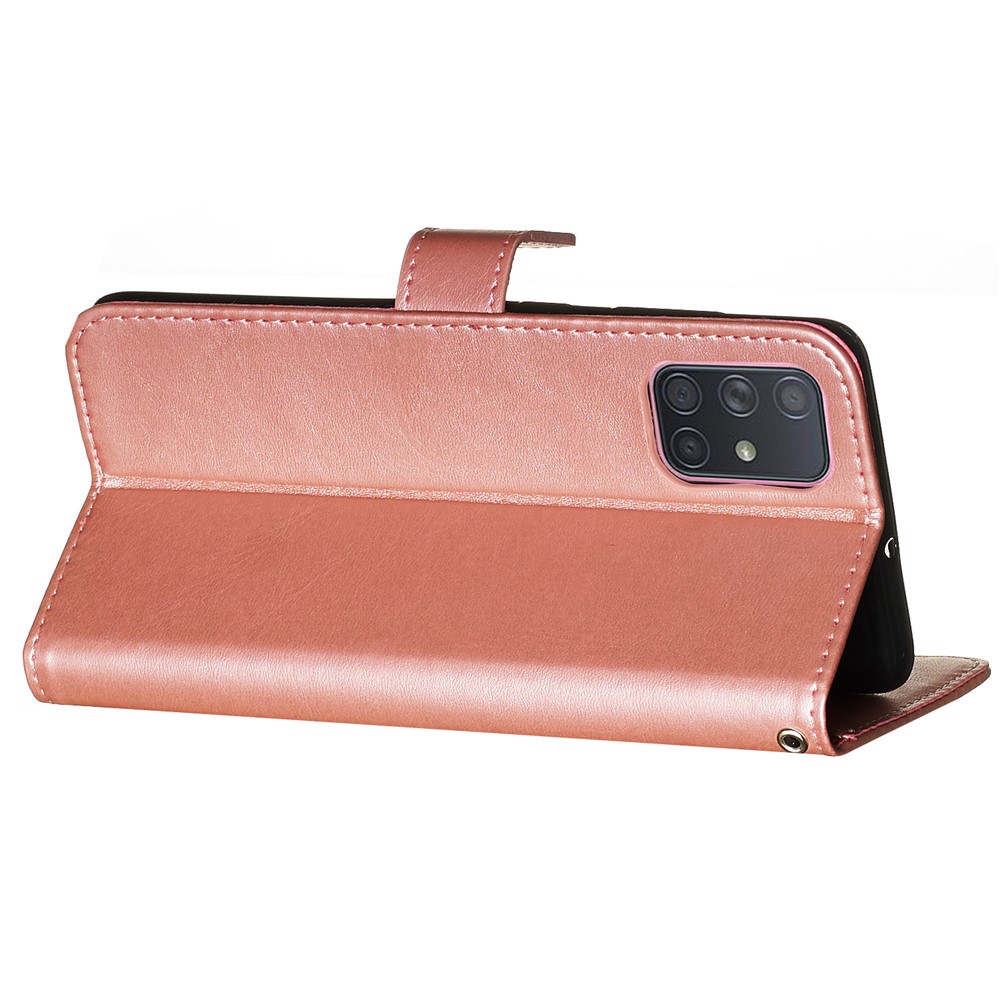 Zipper Pocket Wallet Stand Flip Leather Cell Phone Cover for Samsung Galaxy A71 - Rose Gold-7