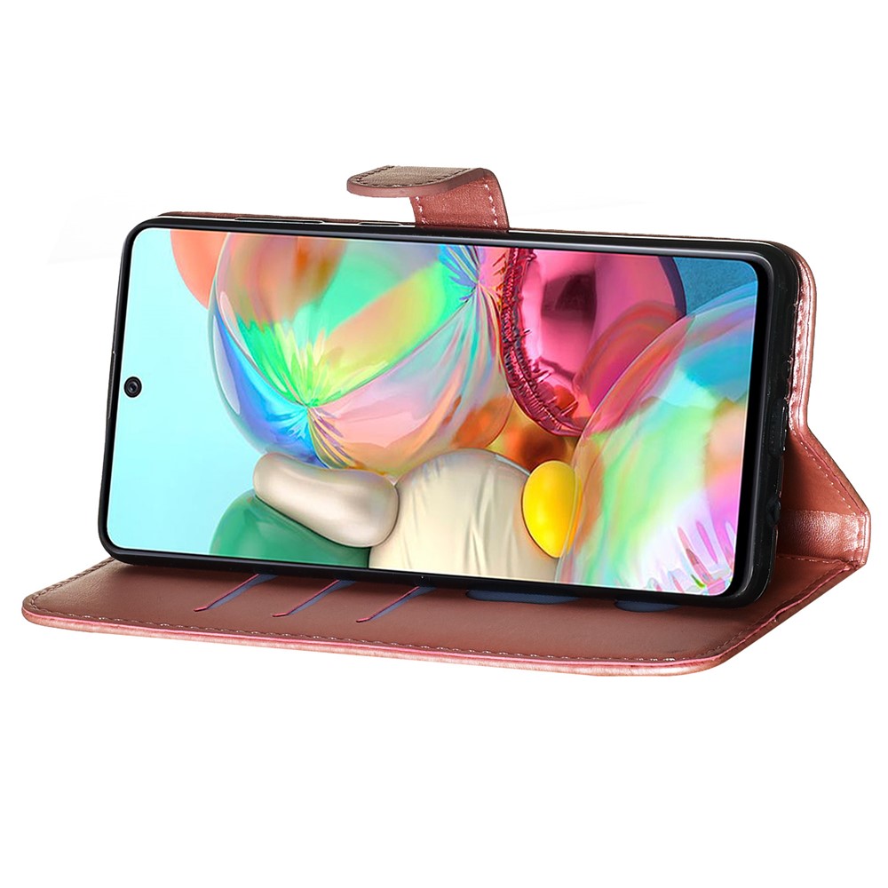 Zipper Pocket Wallet Stand Flip Leather Cell Phone Cover for Samsung Galaxy A71 - Rose Gold-8