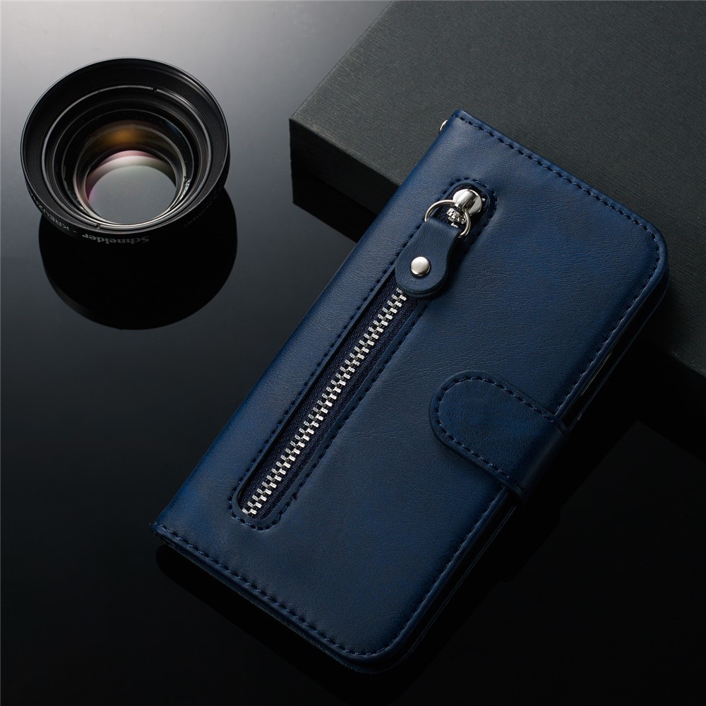 Carteira De Bolso Com Zíper Capa De Telefone Celular De Couro Flip Para Samsung Galaxy A71 - Azul