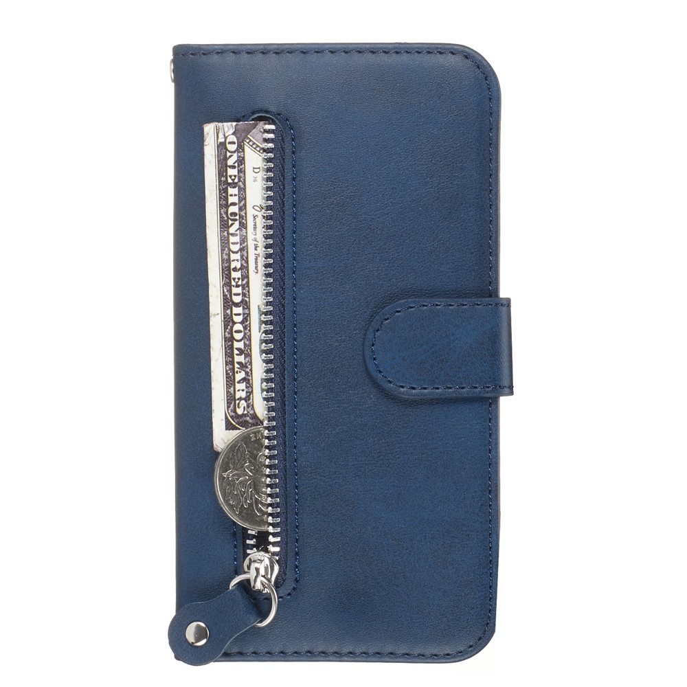 Zipper Pocket Wallet Stand Flip Leather Cell Phone Cover for Samsung Galaxy A71 - Blue-2
