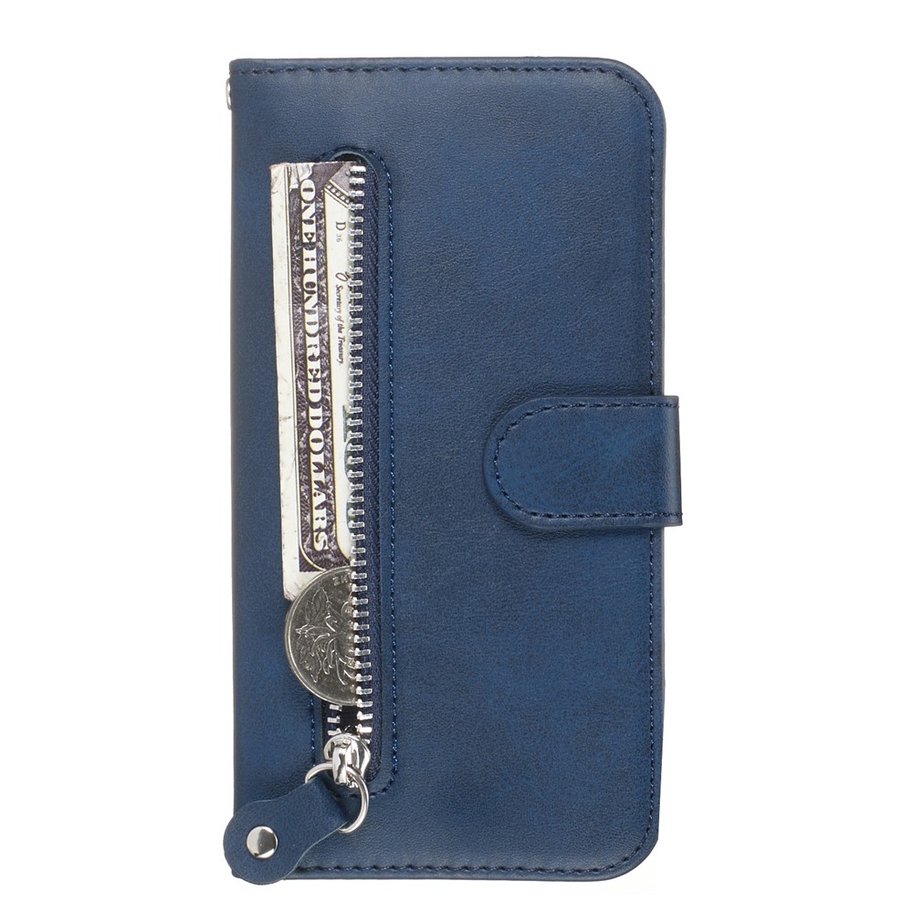 Carteira De Bolso Com Zíper Capa De Telefone Celular De Couro Flip Para Samsung Galaxy A71 - Azul