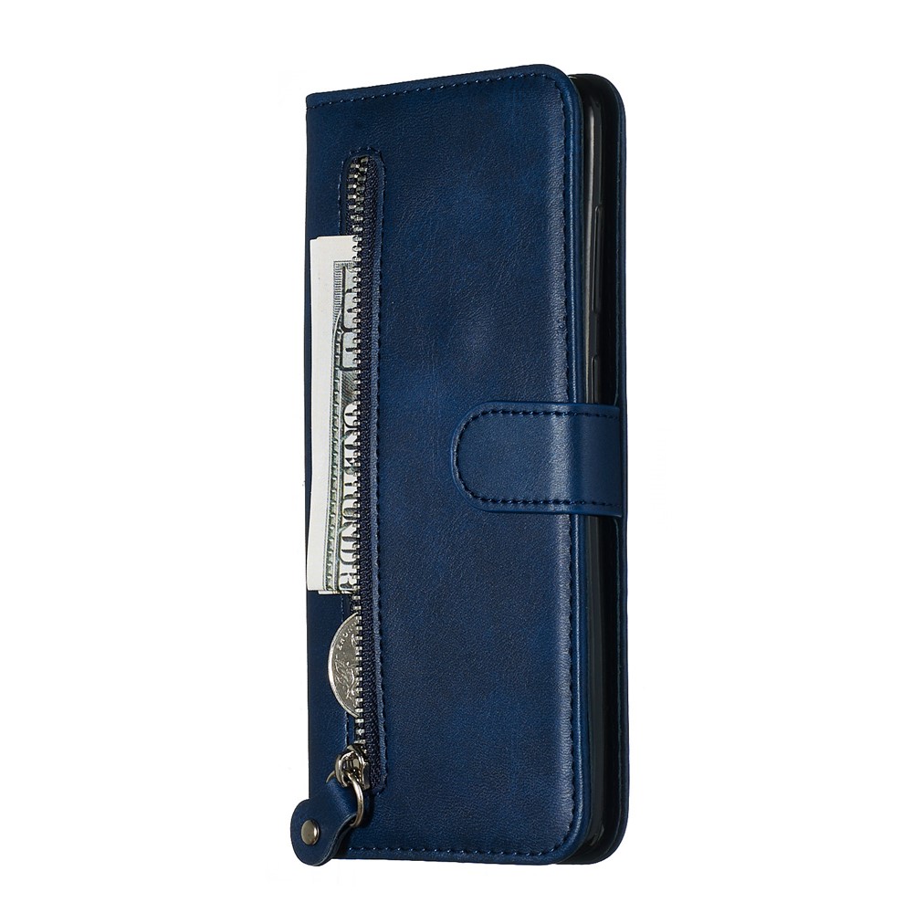 Capuchon De Portefeuille De Poche À Glissière De Poche Flip Couverture De Téléphone Portable Pour Samsung Galaxy A71 - Bleu