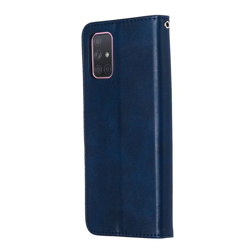 Capuchon De Portefeuille De Poche À Glissière De Poche Flip Couverture De Téléphone Portable Pour Samsung Galaxy A71 - Bleu-5