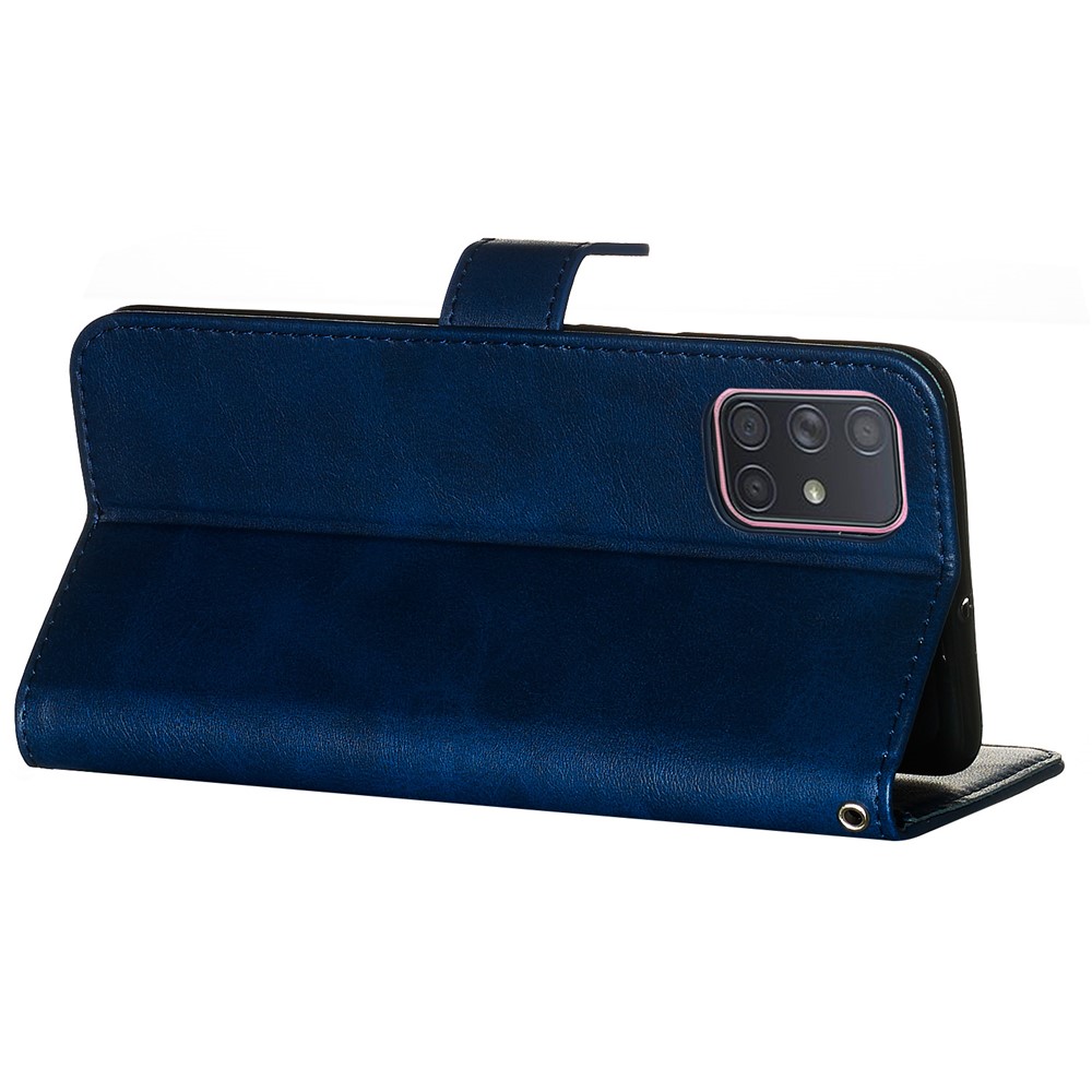 Zipper Pocket Wallet Stand Flip Leather Cell Phone Cover for Samsung Galaxy A71 - Blue-7