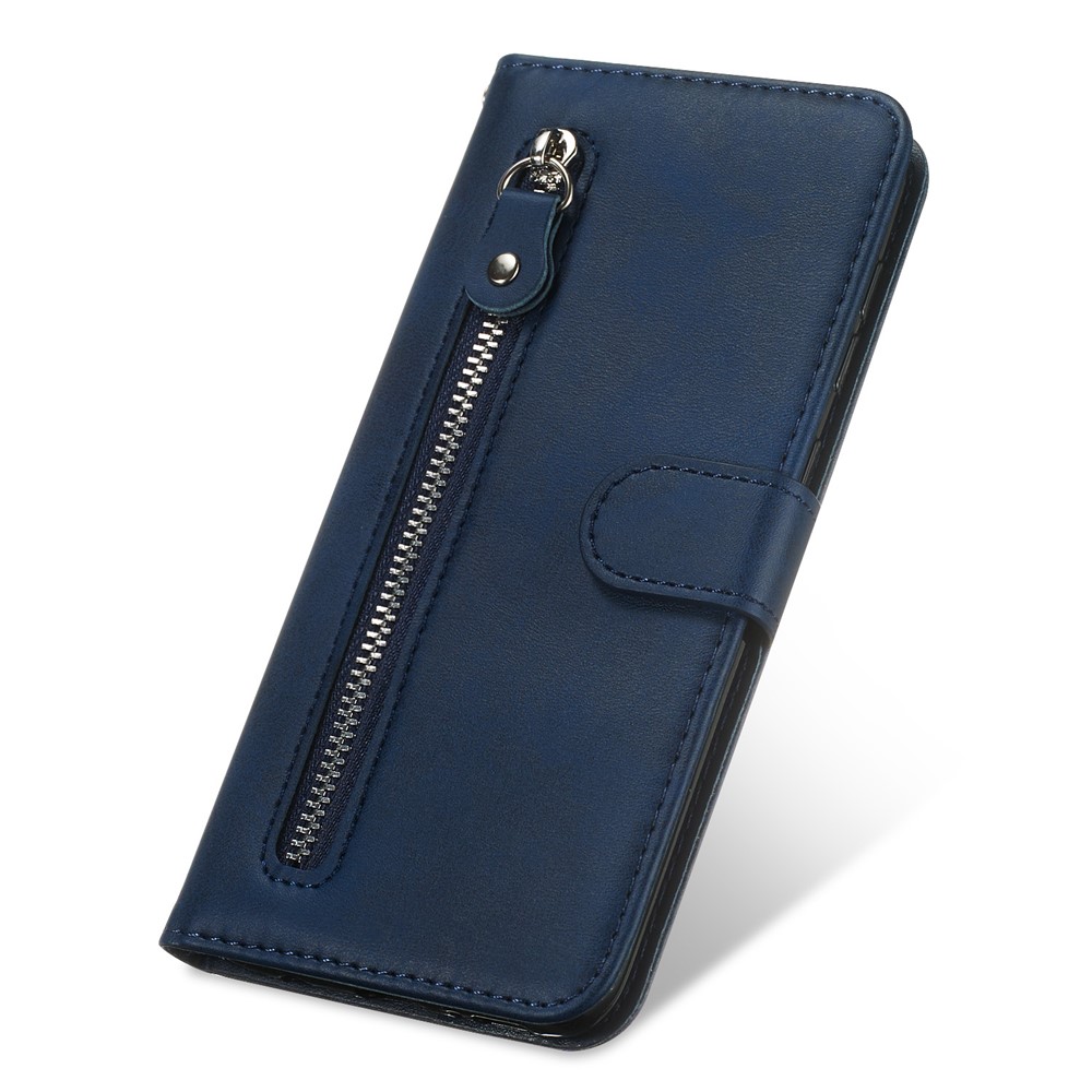 Carteira De Bolso Com Zíper Capa De Telefone Celular De Couro Flip Para Samsung Galaxy A71 - Azul