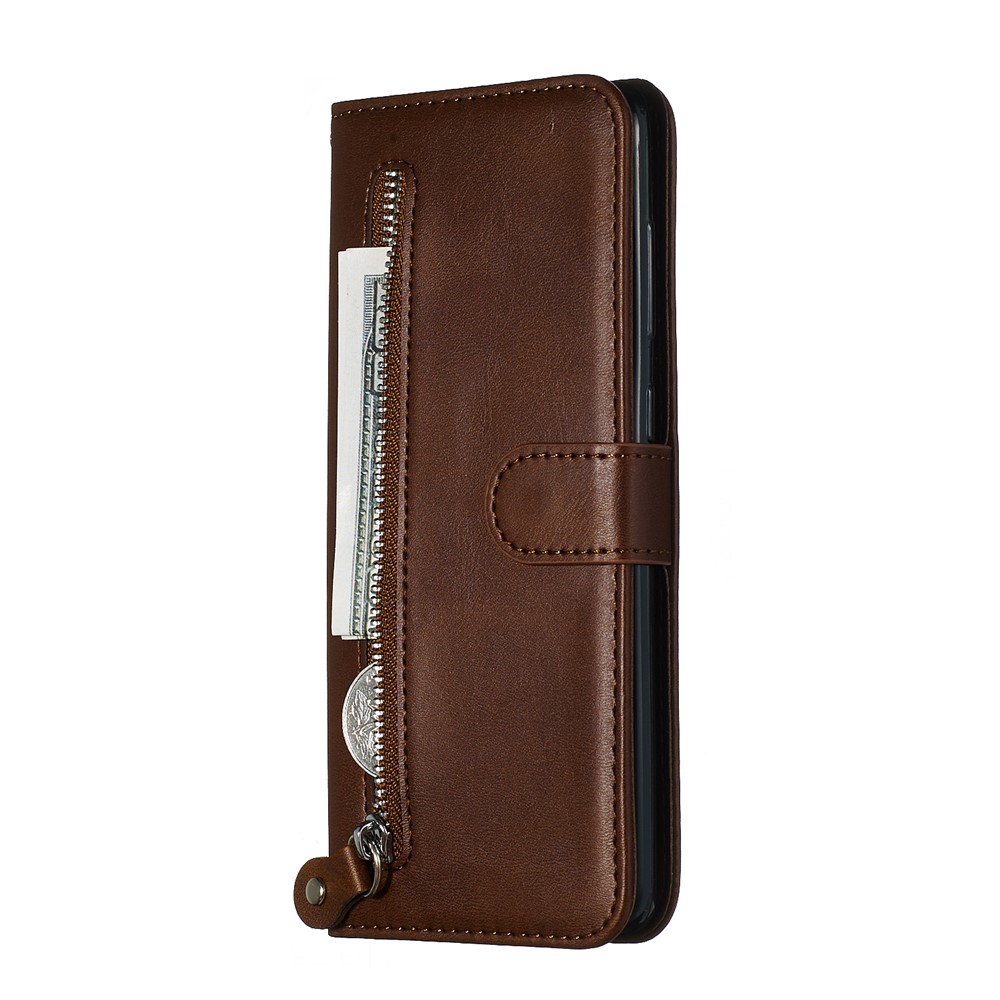 Zipper Pocket Wallet Stand Flip Leather Cell Phone Cover for Samsung Galaxy A71 - Brown-4