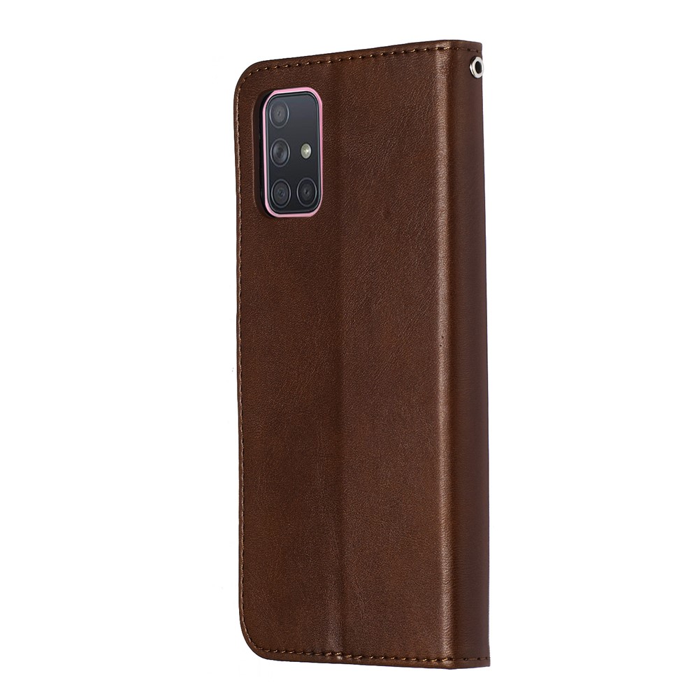 Zipper Pocket Wallet Stand Flip Leather Cell Phone Cover for Samsung Galaxy A71 - Brown-5