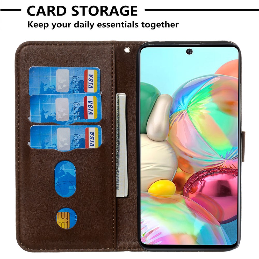 Zipper Pocket Wallet Stand Flip Leather Cell Phone Cover for Samsung Galaxy A71 - Brown-6