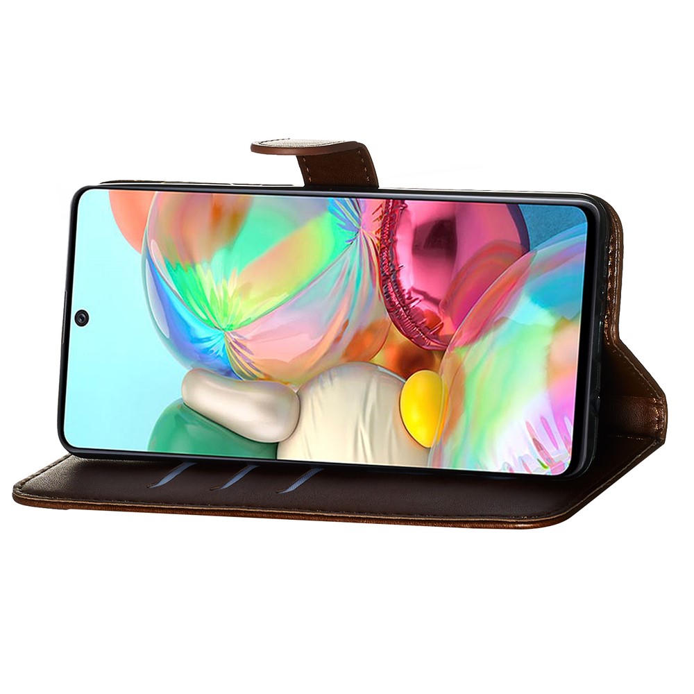 Zipper Pocket Wallet Stand Flip Leather Cell Phone Cover for Samsung Galaxy A71 - Brown-8