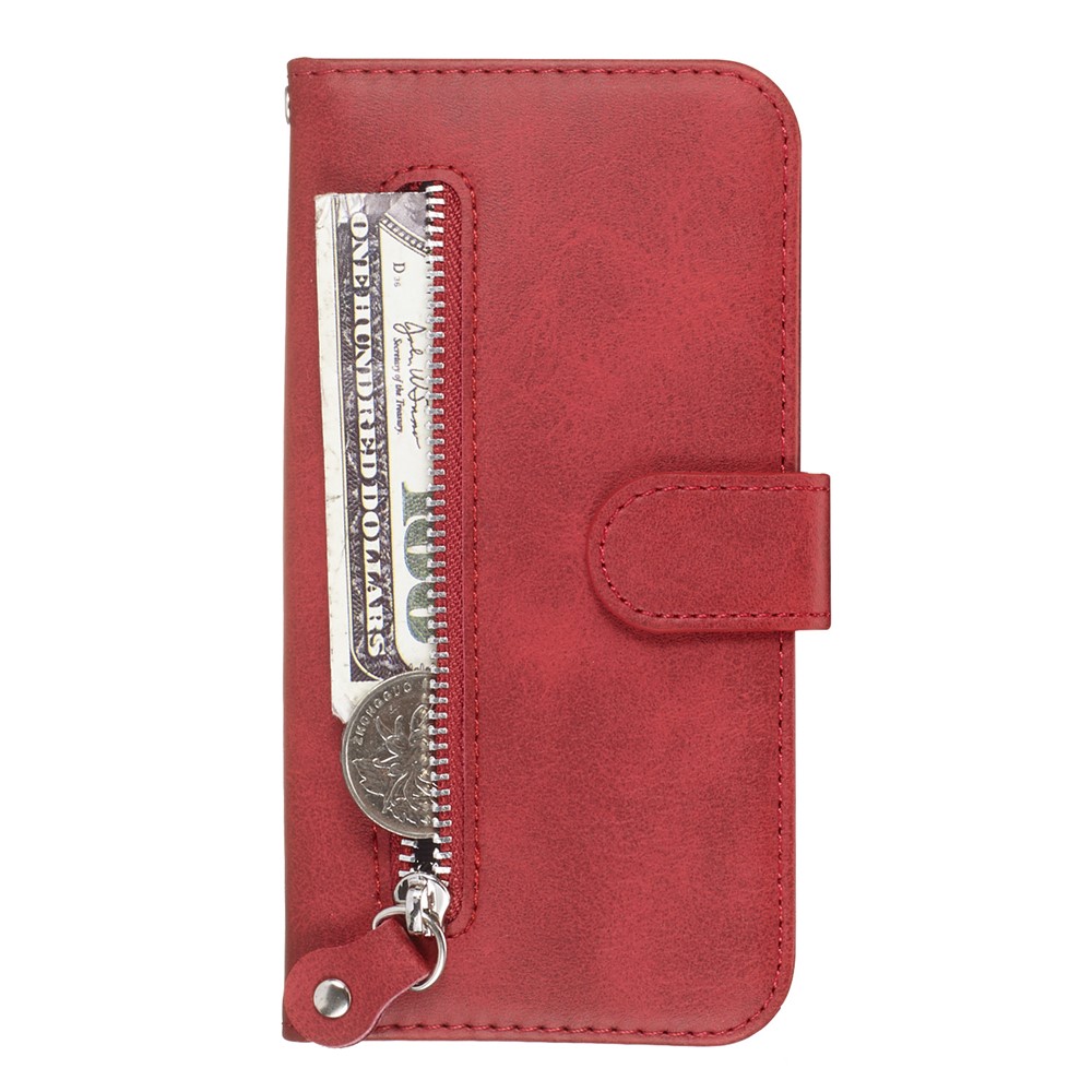 Zipper Pocket Leather Wallet Case for Samsung Galaxy A51 - Red-2