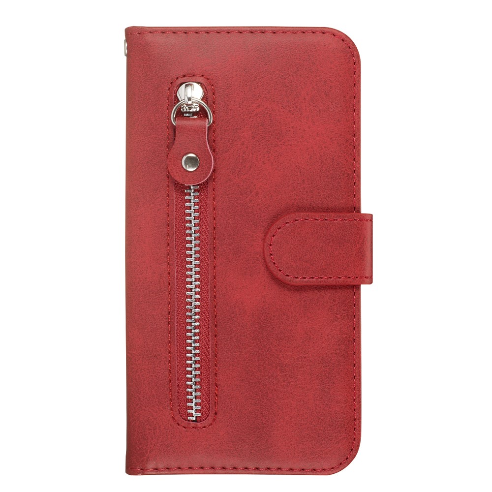 Zipper Pocket Leather Wallet Case for Samsung Galaxy A51 - Red-3