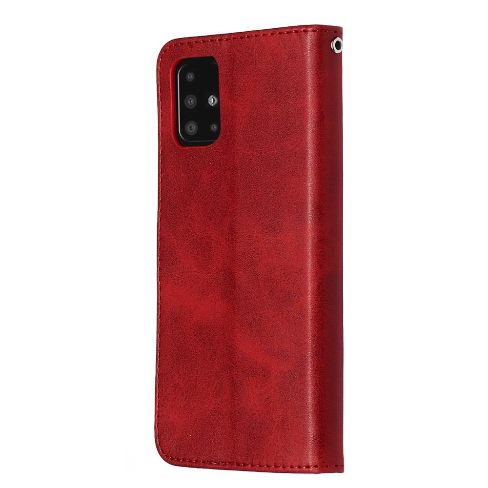 Zipper Pocket Leather Wallet Case for Samsung Galaxy A51 - Red-5