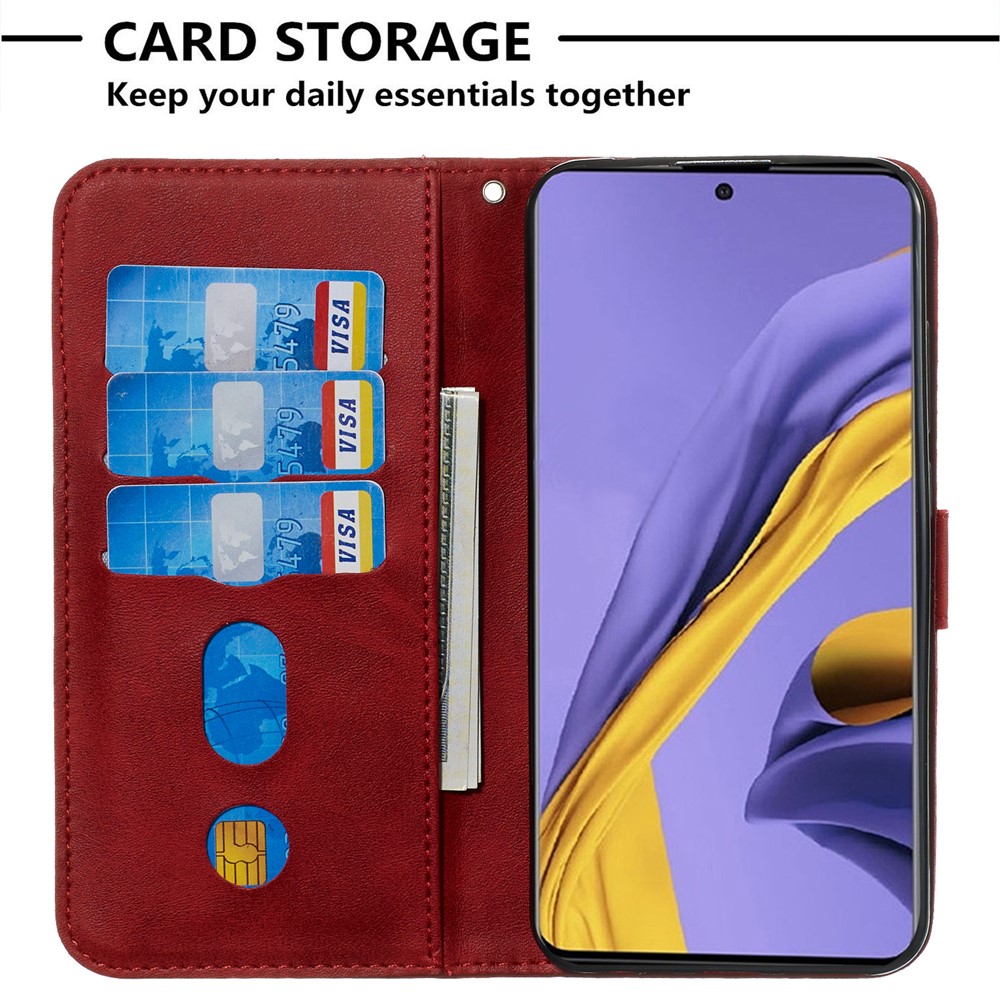 Zipper Pocket Leather Wallet Case for Samsung Galaxy A51 - Red-6