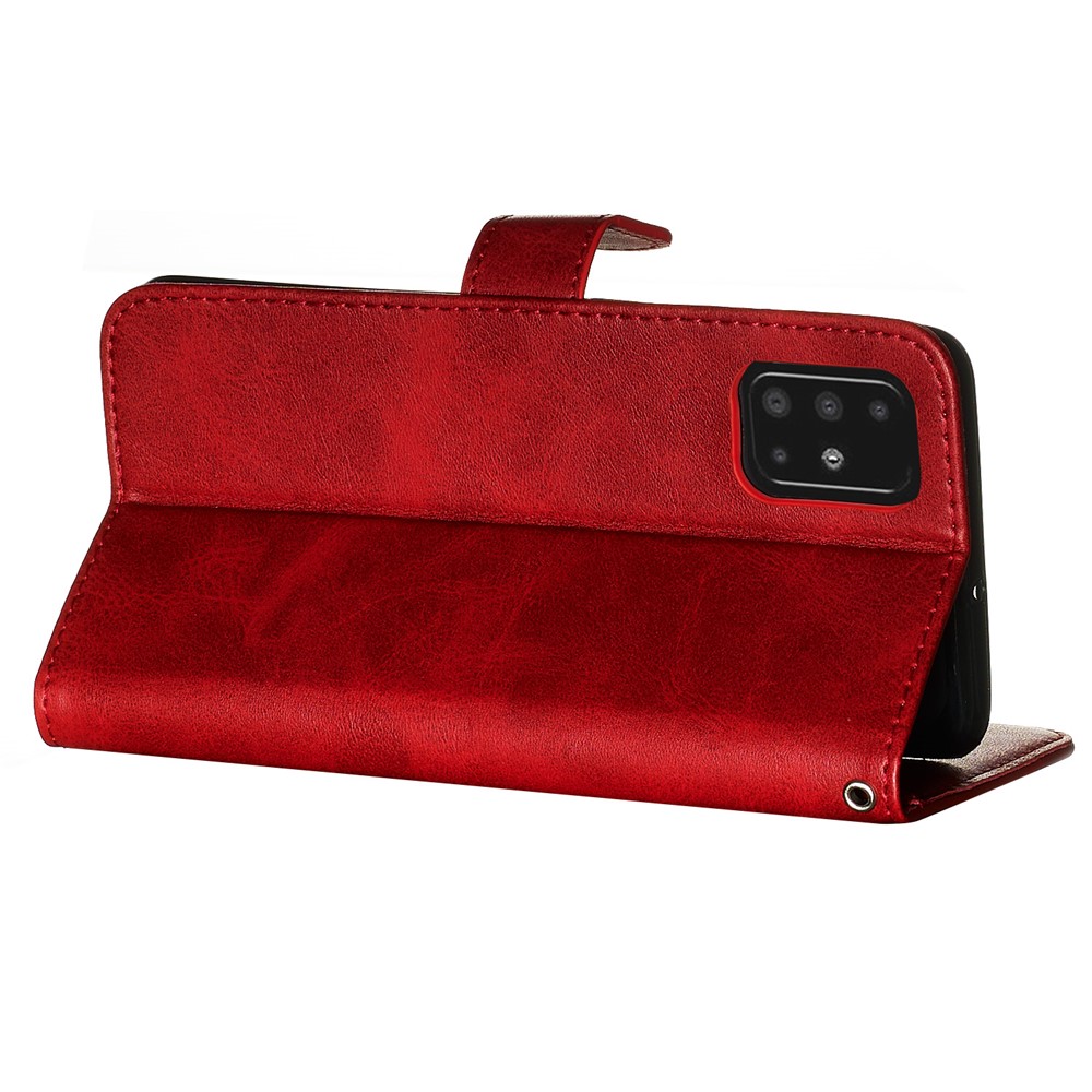 Zipper Pocket Leather Wallet Case for Samsung Galaxy A51 - Red-7