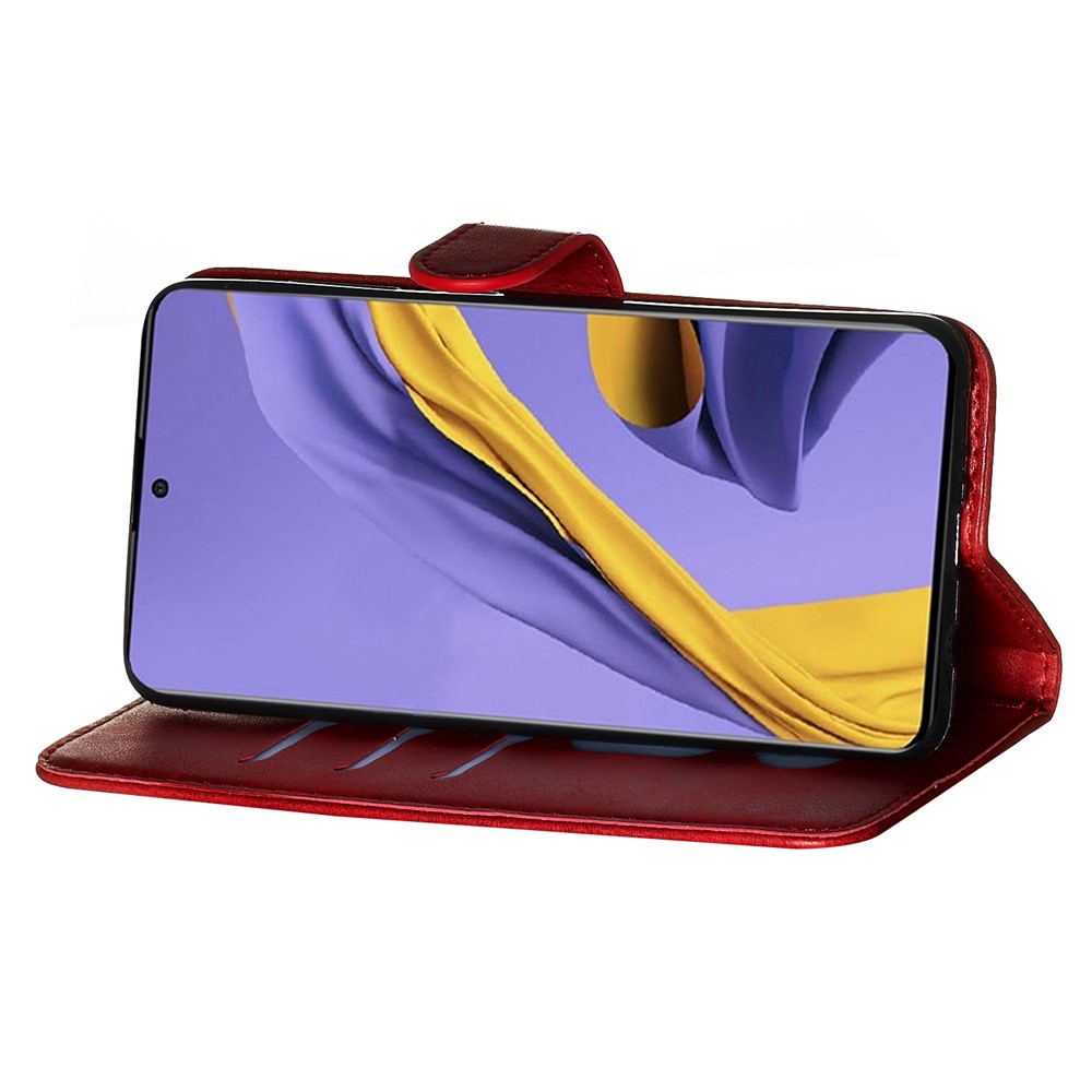Zipper Pocket Leather Wallet Case for Samsung Galaxy A51 - Red-8