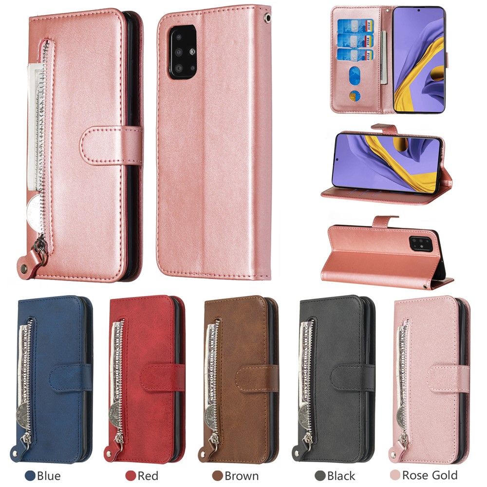 Zipper Pocket Leather Wallet Case for Samsung Galaxy A51 - Rose Gold-13