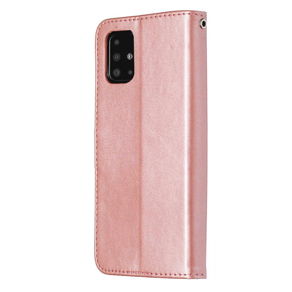 Caixa de Carteira de Couro Com Zíper Para Samsung Galaxy A51 - Rosa Ouro