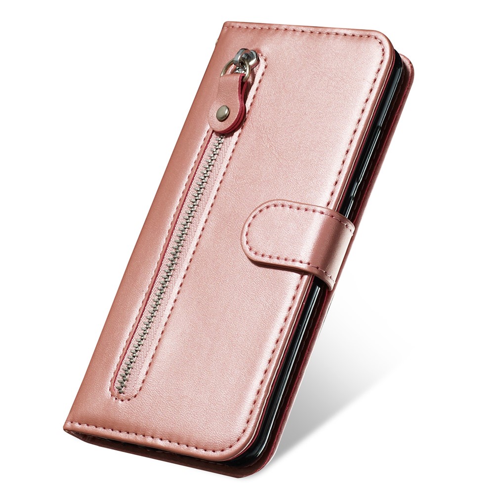 Étui à Portefeuille en Cuir de Poche à Fermeture Éclair Pour Samsung Galaxy A51 - or Rose