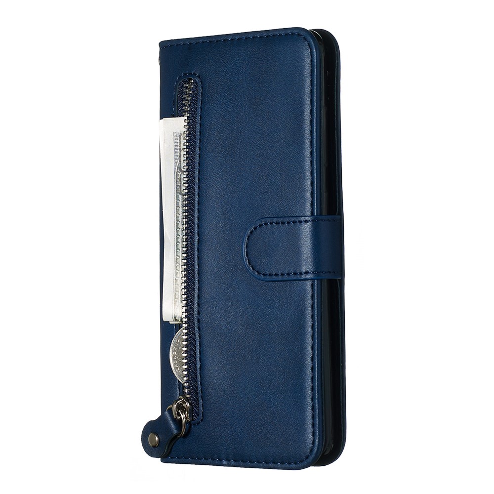 Zipper Pocket Leather Wallet Case for Samsung Galaxy A51 - Blue-4