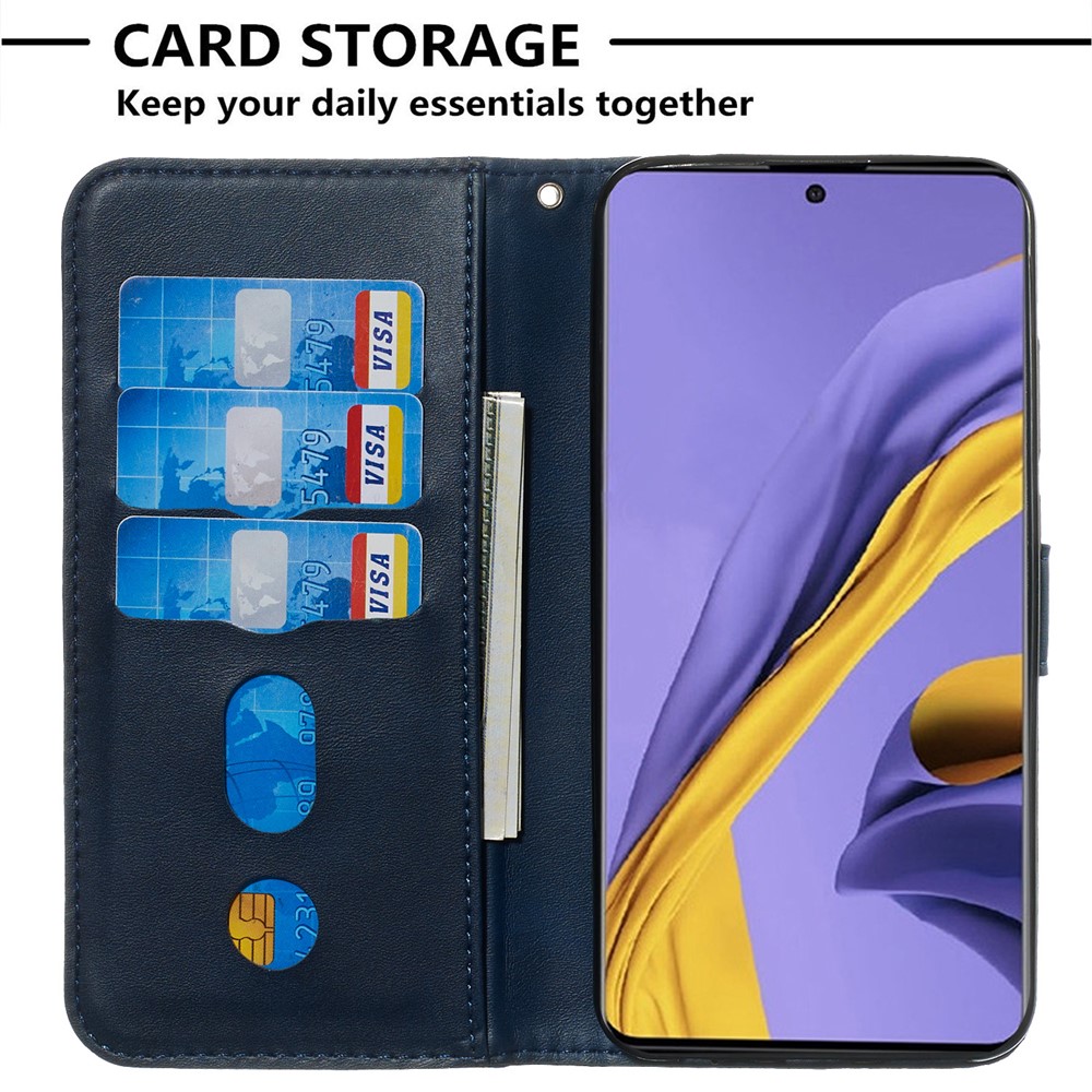 Zipper Pocket Leather Wallet Case for Samsung Galaxy A51 - Blue-6