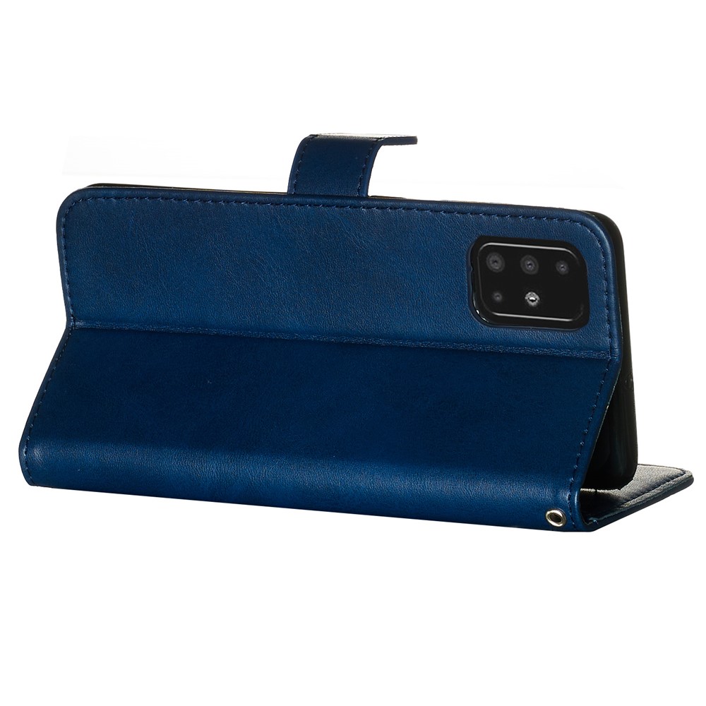 Zipper Pocket Leather Wallet Case for Samsung Galaxy A51 - Blue-7